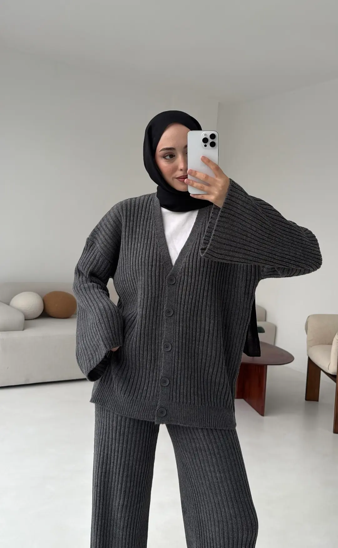 Fitilli Triko Takım Antrasit - Görsel 7