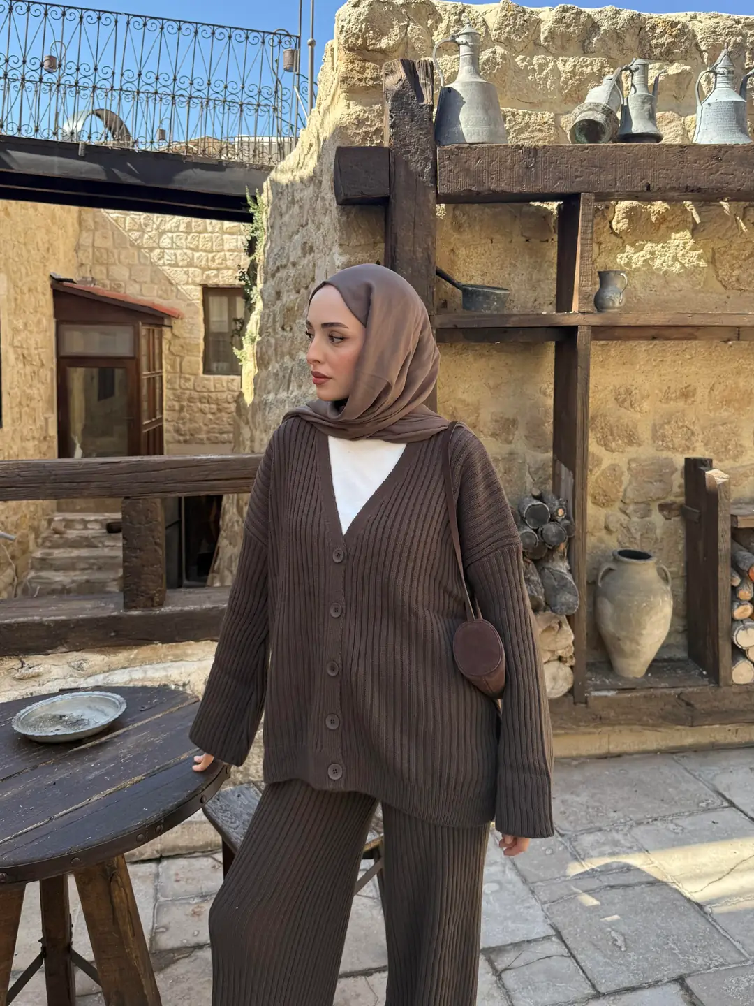 Fitilli Triko Takım Kahve - Görsel 2