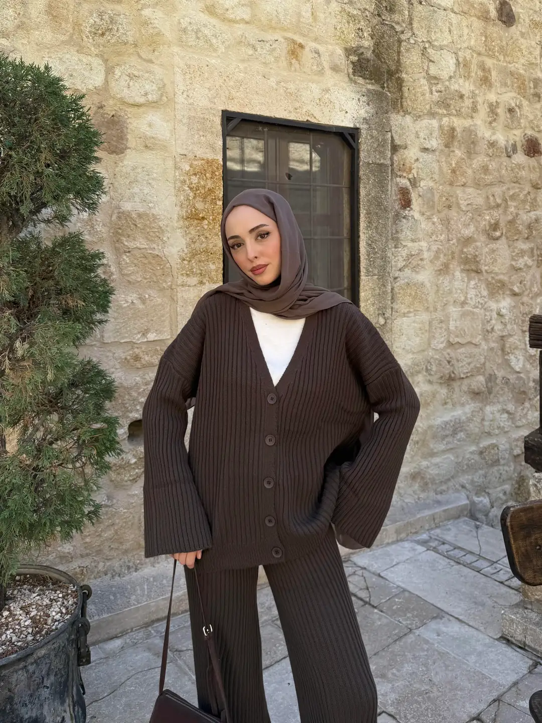 Fitilli Triko Takım Kahve - Görsel 3