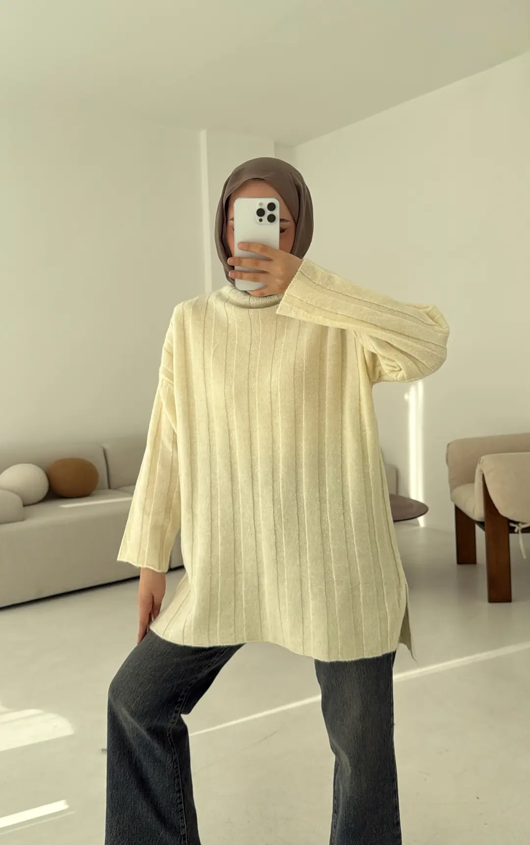 Fitilli Triko Kazak Krem - Görsel 2