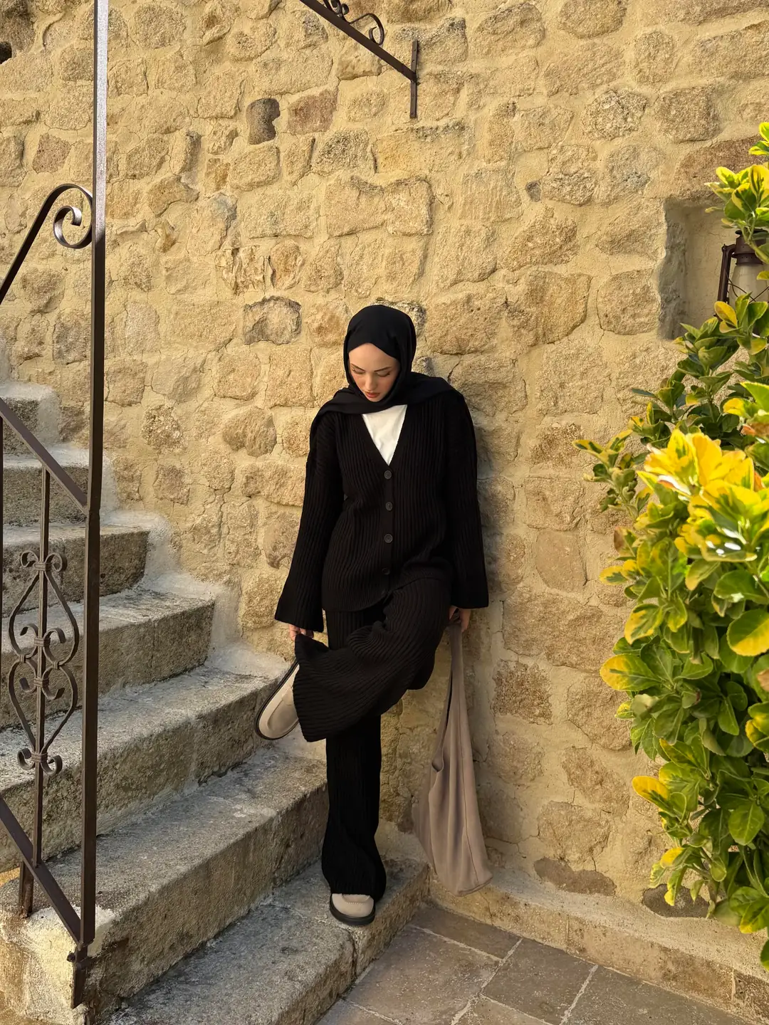 Fitilli Triko Takım Siyah - Görsel 2