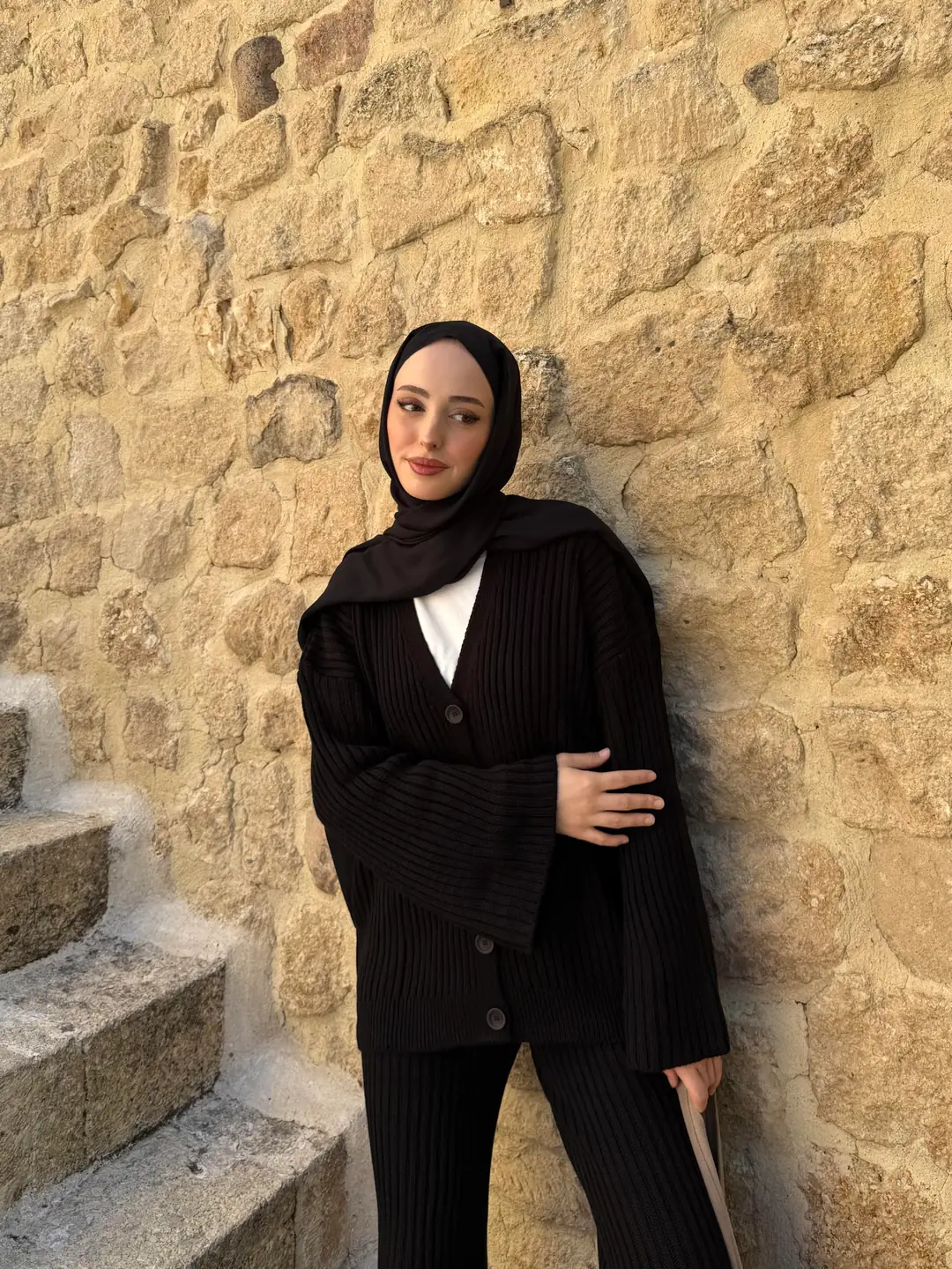 Fitilli Triko Takım Siyah - Görsel 4