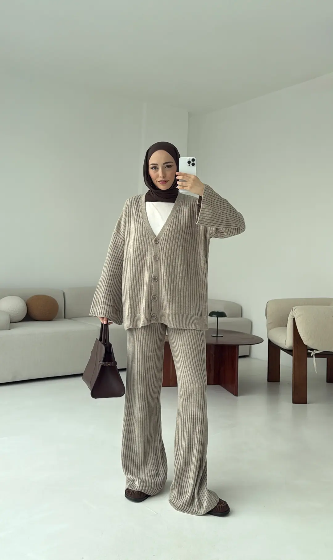 Fitilli Triko Takım Vizon