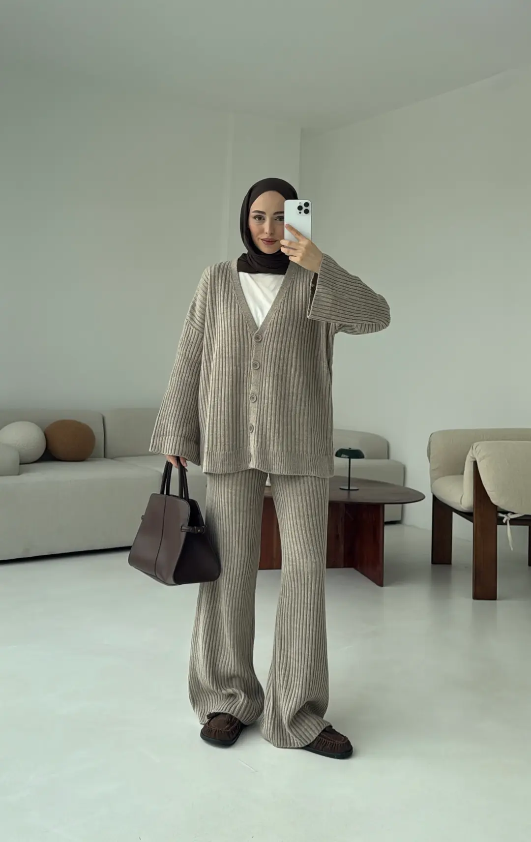 Fitilli Triko Takım Vizon - Görsel 2