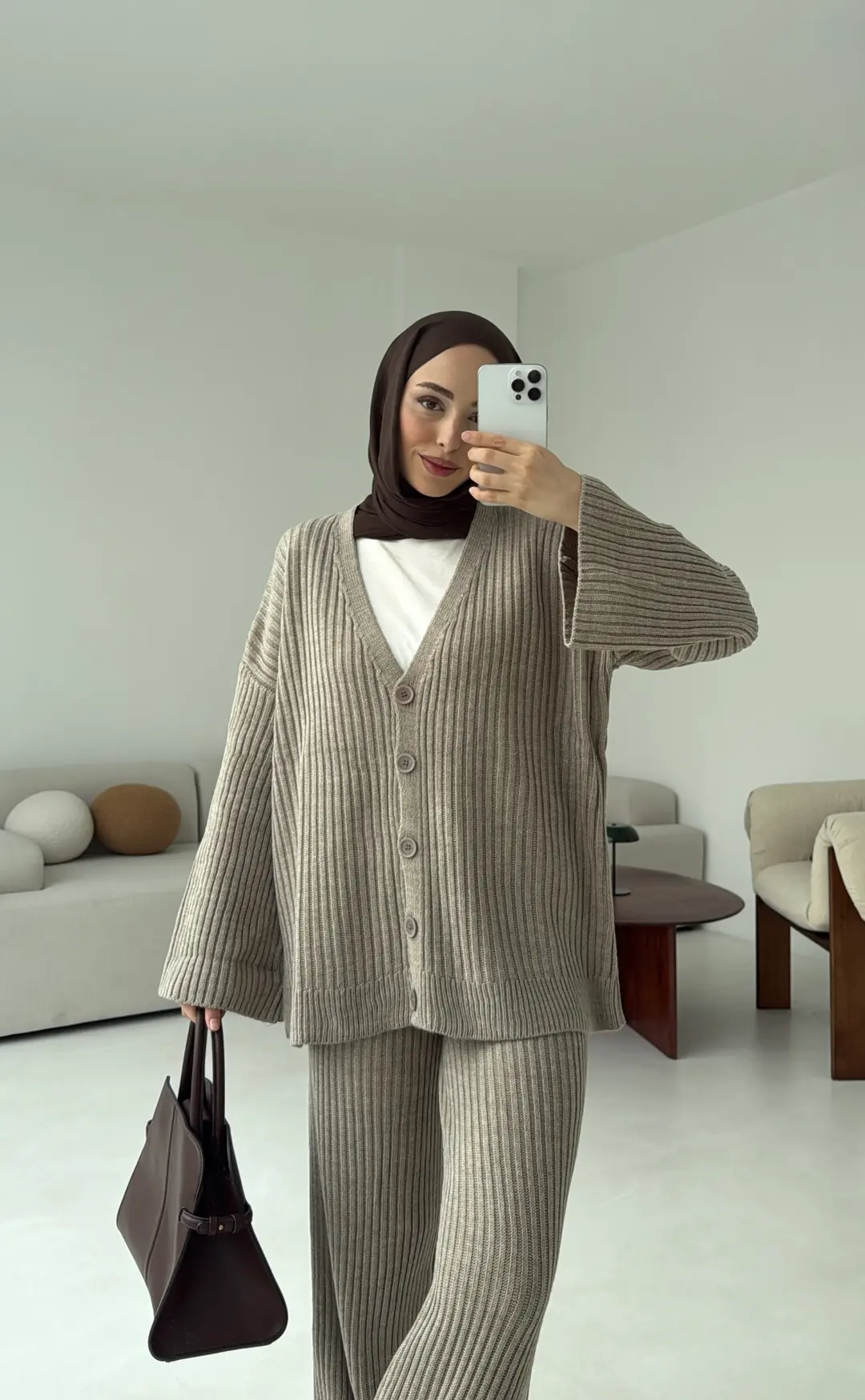 Fitilli Triko Takım Vizon - Görsel 4