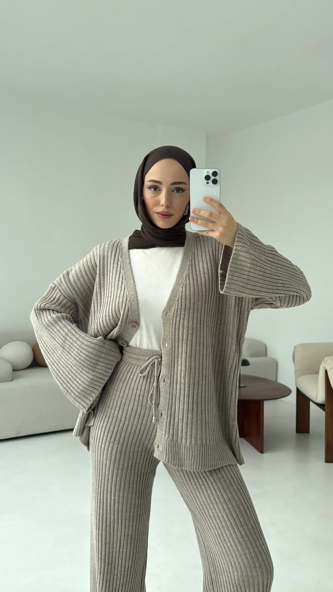 Fitilli Triko Takım Vizon - Görsel 6