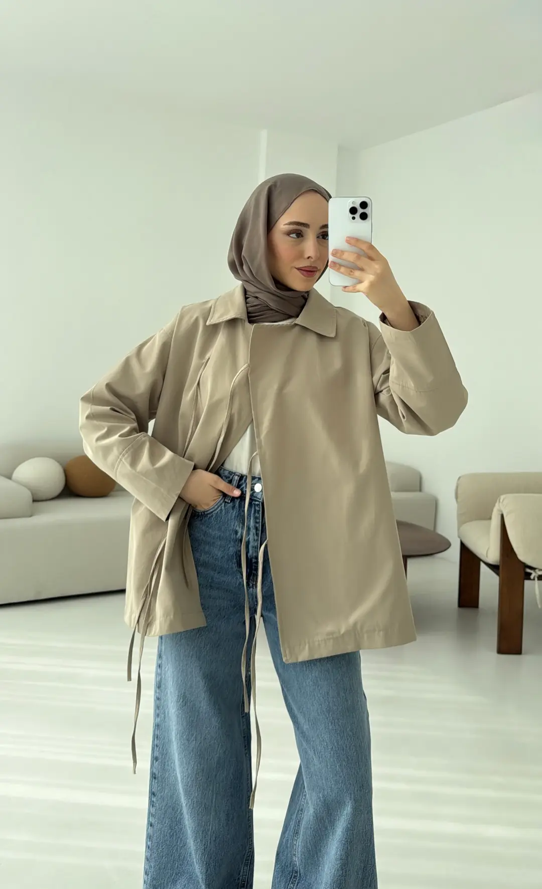 Fiyonk Detay Trençkot Bej - Görsel 6