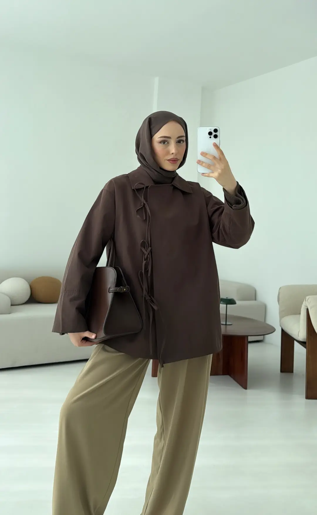 Fiyonk Detay Trençkot Kahve