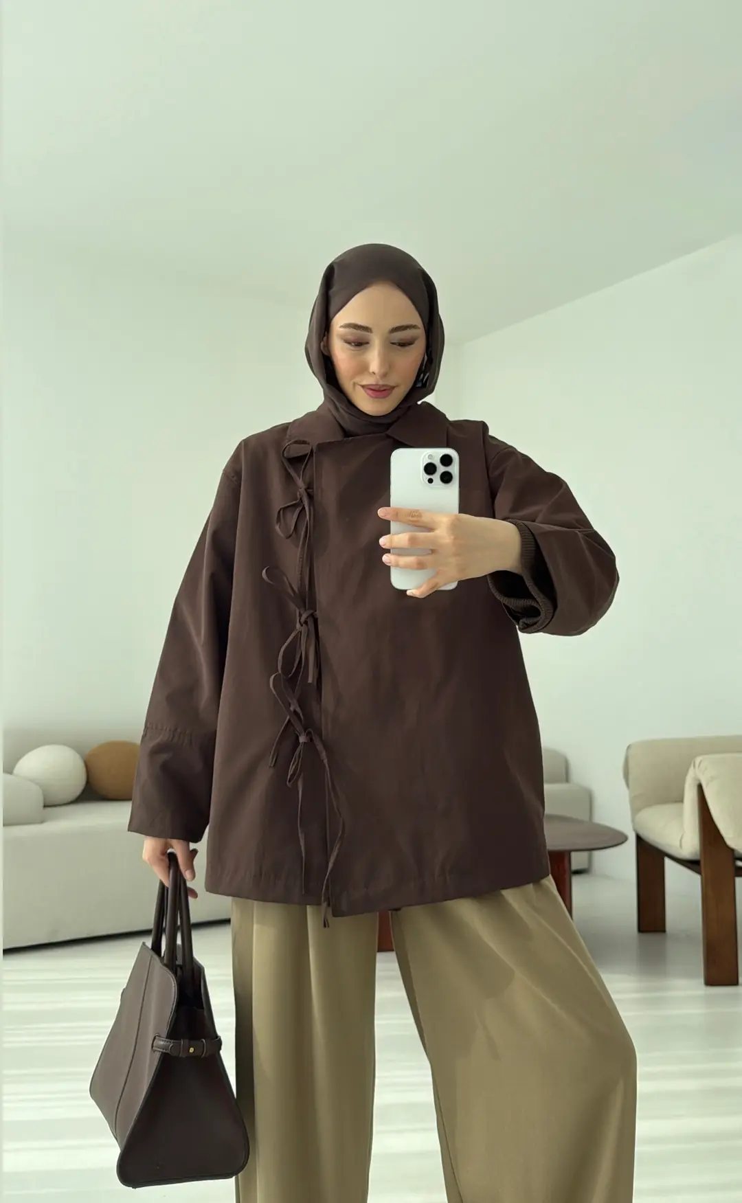 Fiyonk Detay Trençkot Kahve - Görsel 6