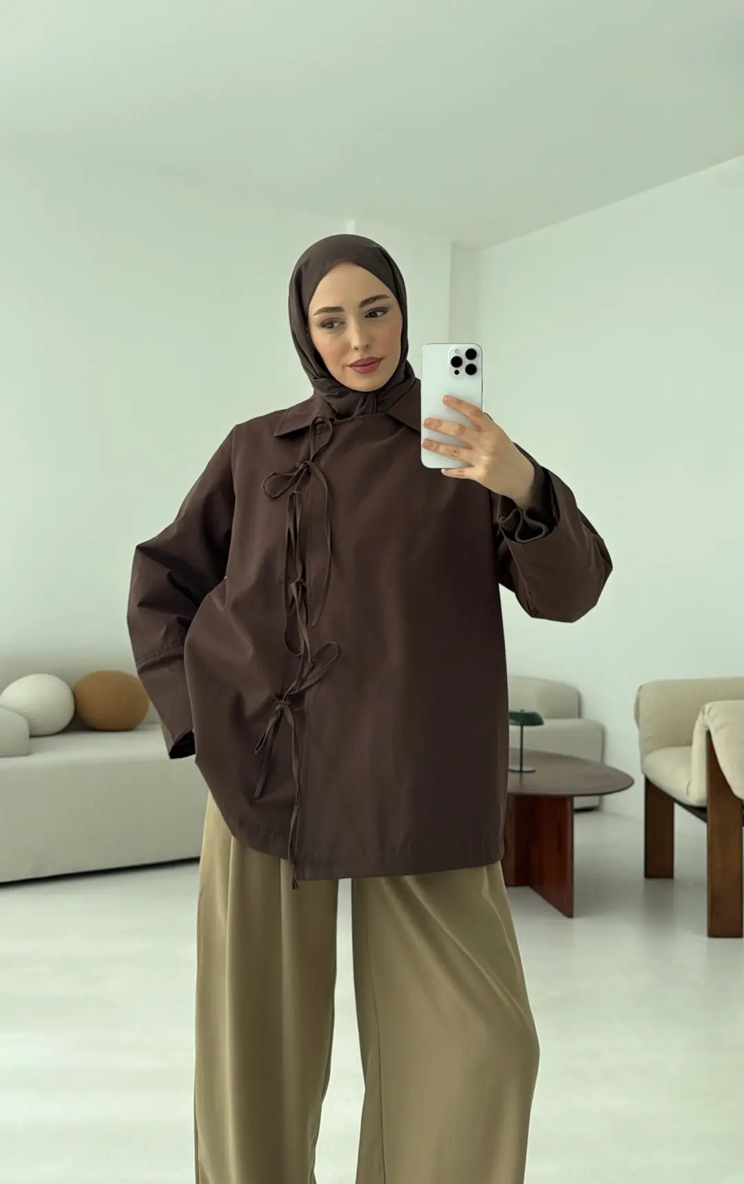 Fiyonk Detay Trençkot Kahve - Görsel 7