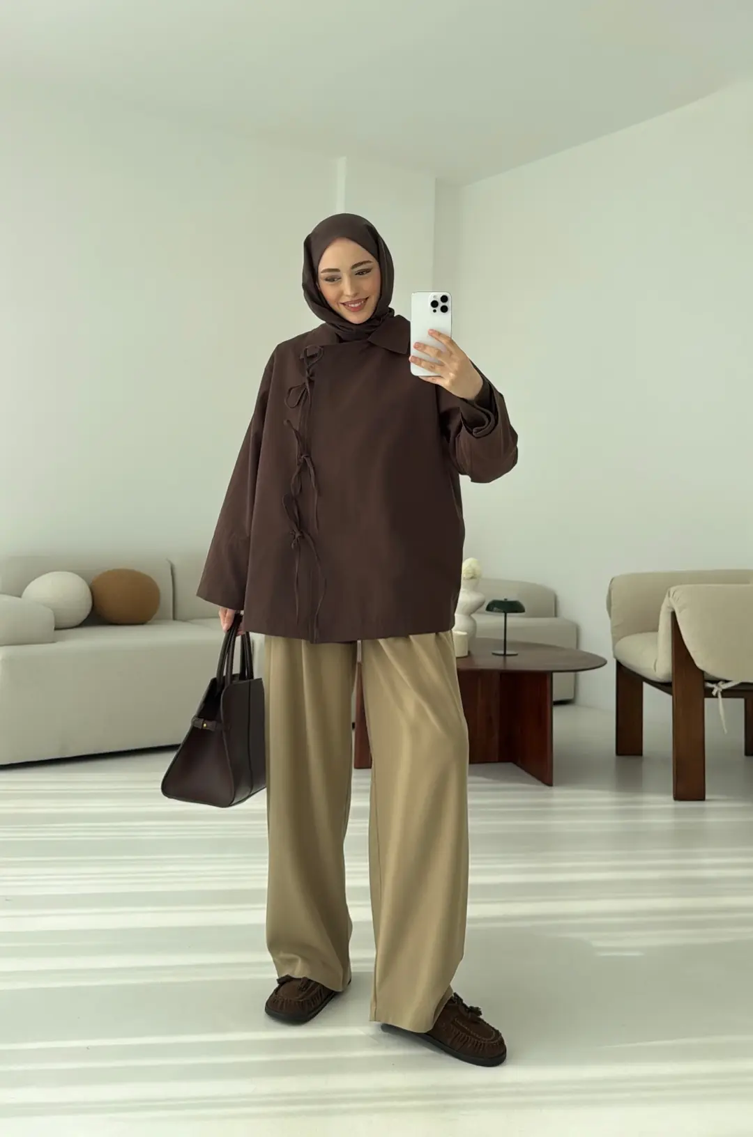 Fiyonk Detay Trençkot Kahve - Görsel 8