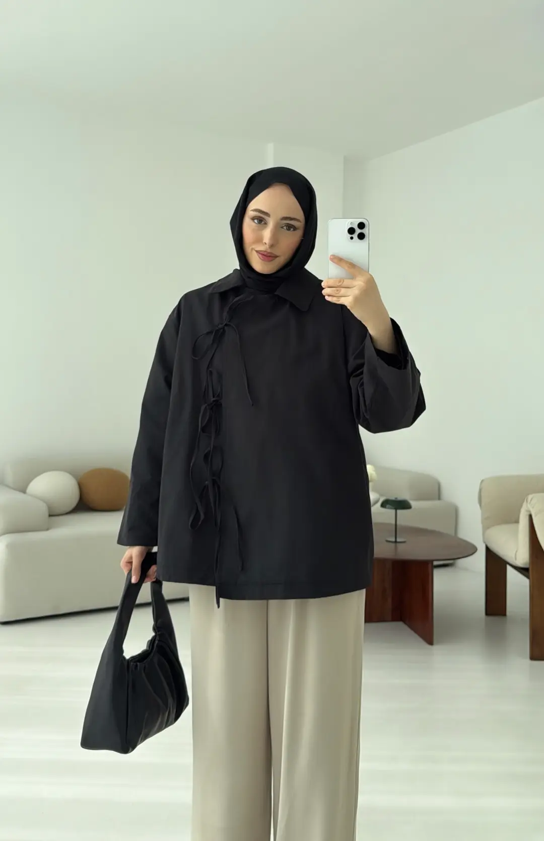 Fiyonk Detay Trençkot Siyah