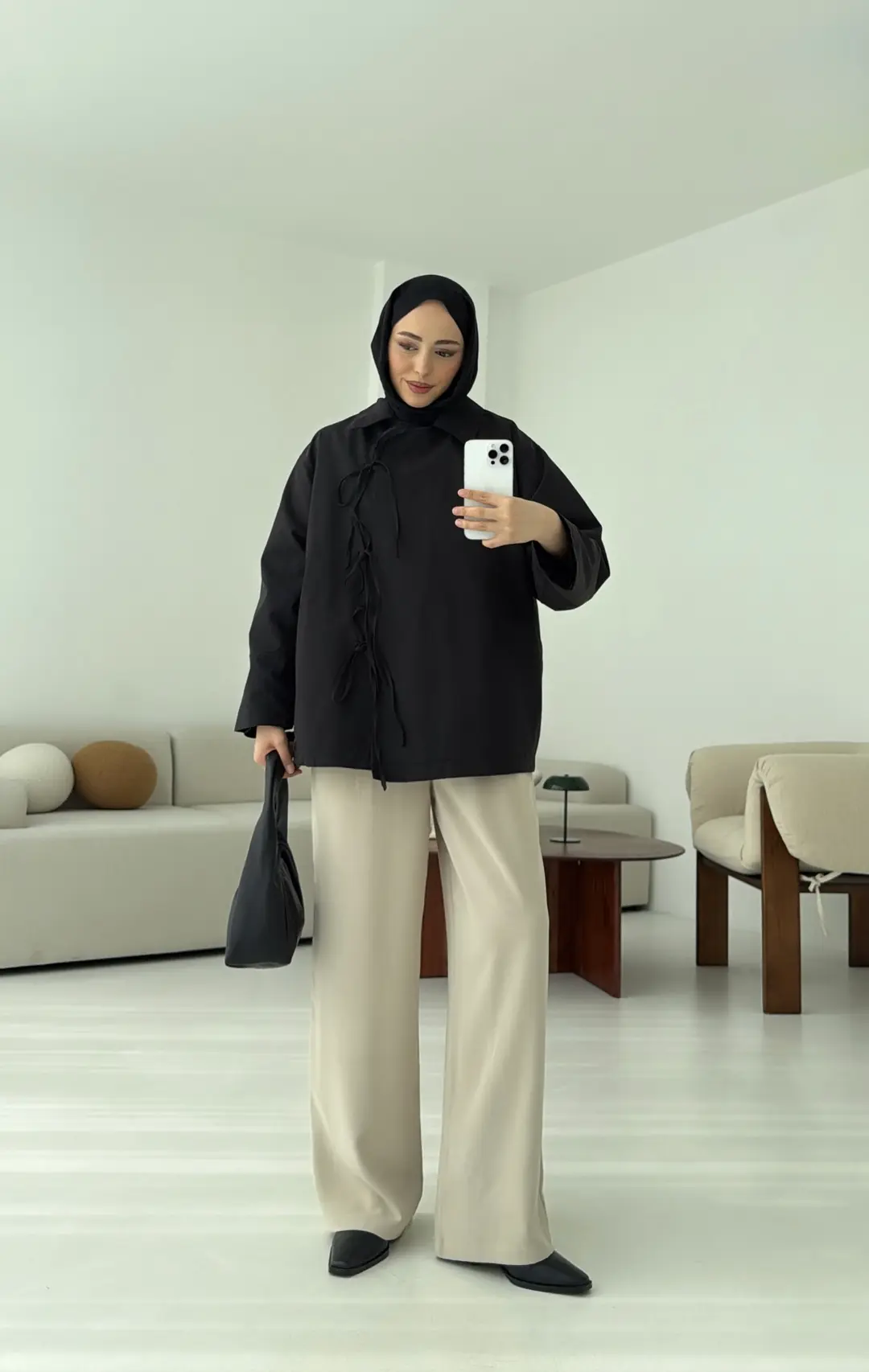 Fiyonk Detay Trençkot Siyah - Görsel 2