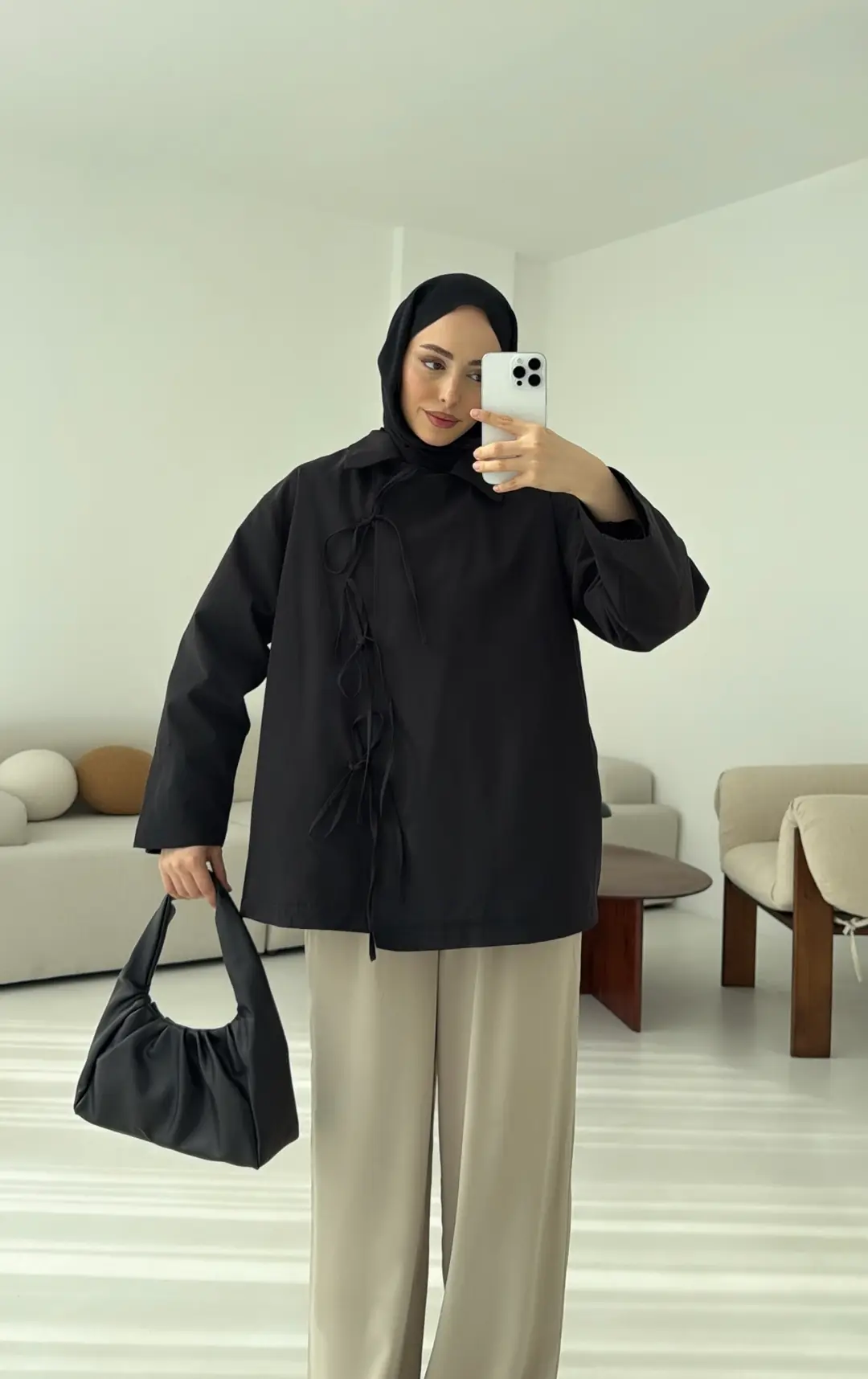 Fiyonk Detay Trençkot Siyah - Görsel 6