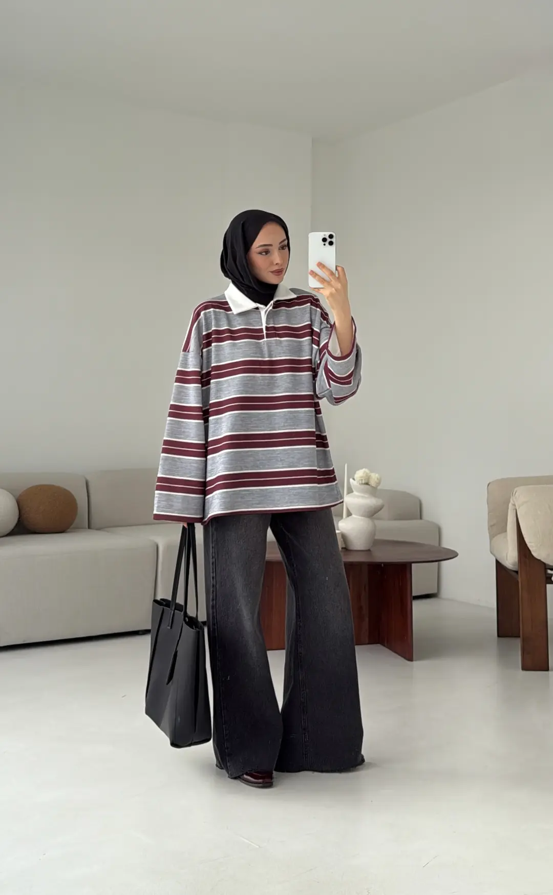 Fleece Polo Yaka Sweatshirt Gri - Görsel 4