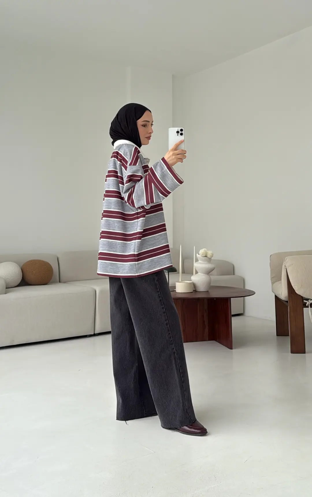 Fleece Polo Yaka Sweatshirt Gri - Görsel 5