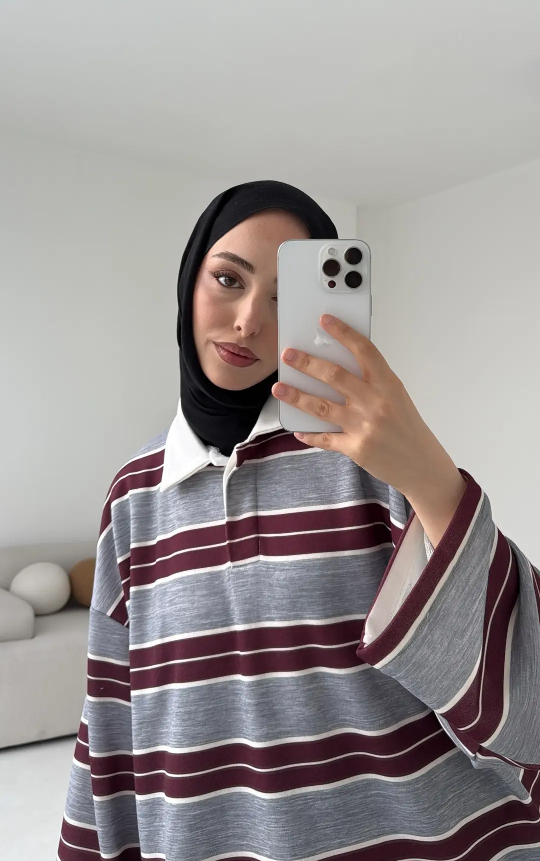 Fleece Polo Yaka Sweatshirt Gri - Görsel 7