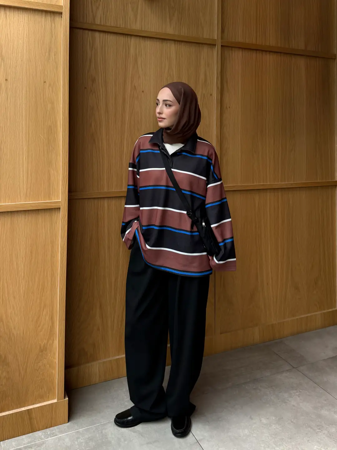 Fleece Polo Yaka Sweatshirt Kahve - Görsel 2