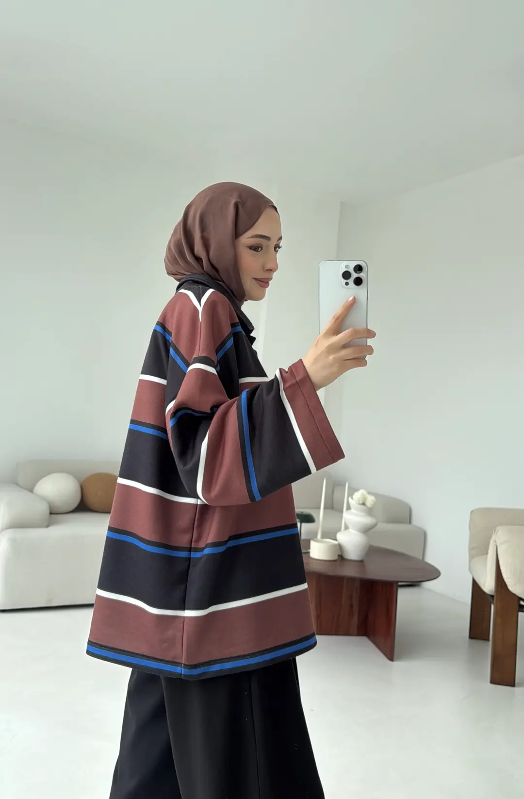 Fleece Polo Yaka Sweatshirt Kahve - Görsel 3