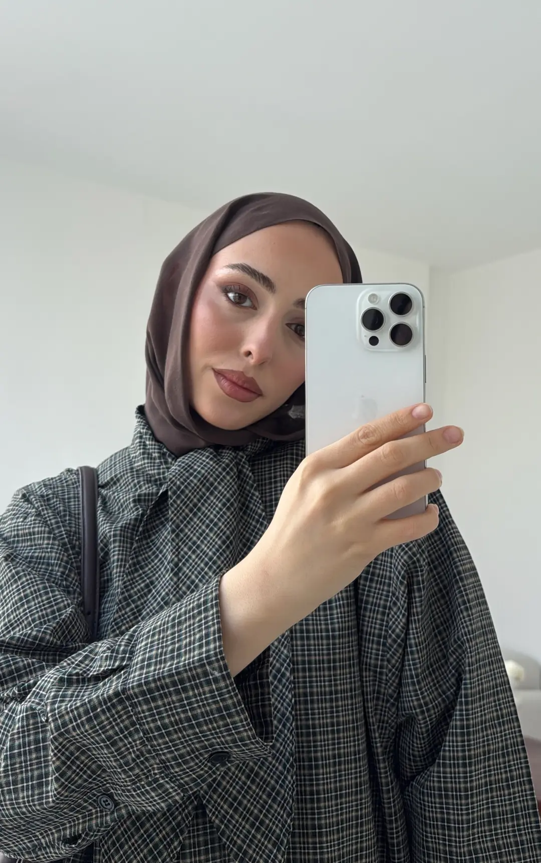 Fular Detay Ekose Gömlek Haki/Kahve - Görsel 2