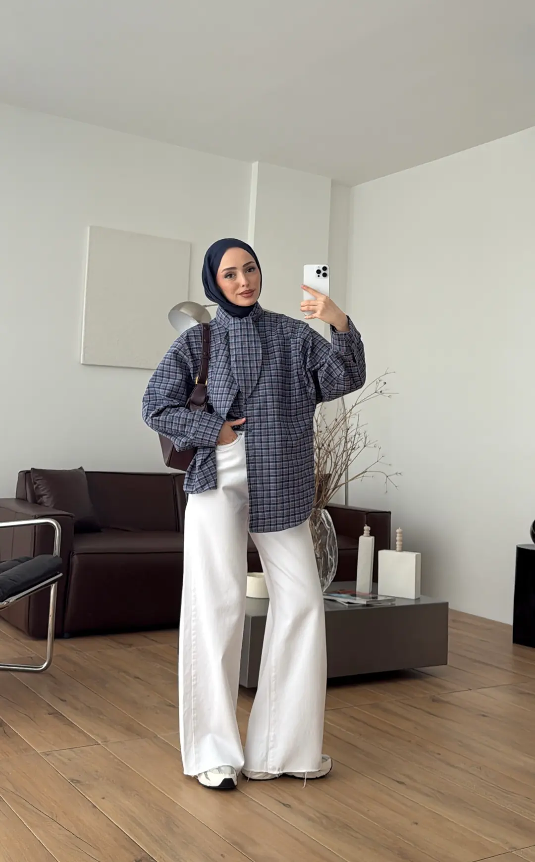 Fular Detay Ekose Gömlek Lacivert/Pembe