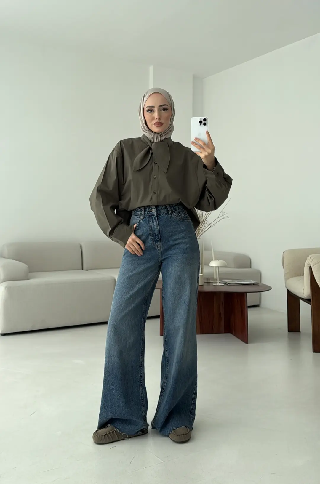 Fular Detay Gömlek Haki - Görsel 3