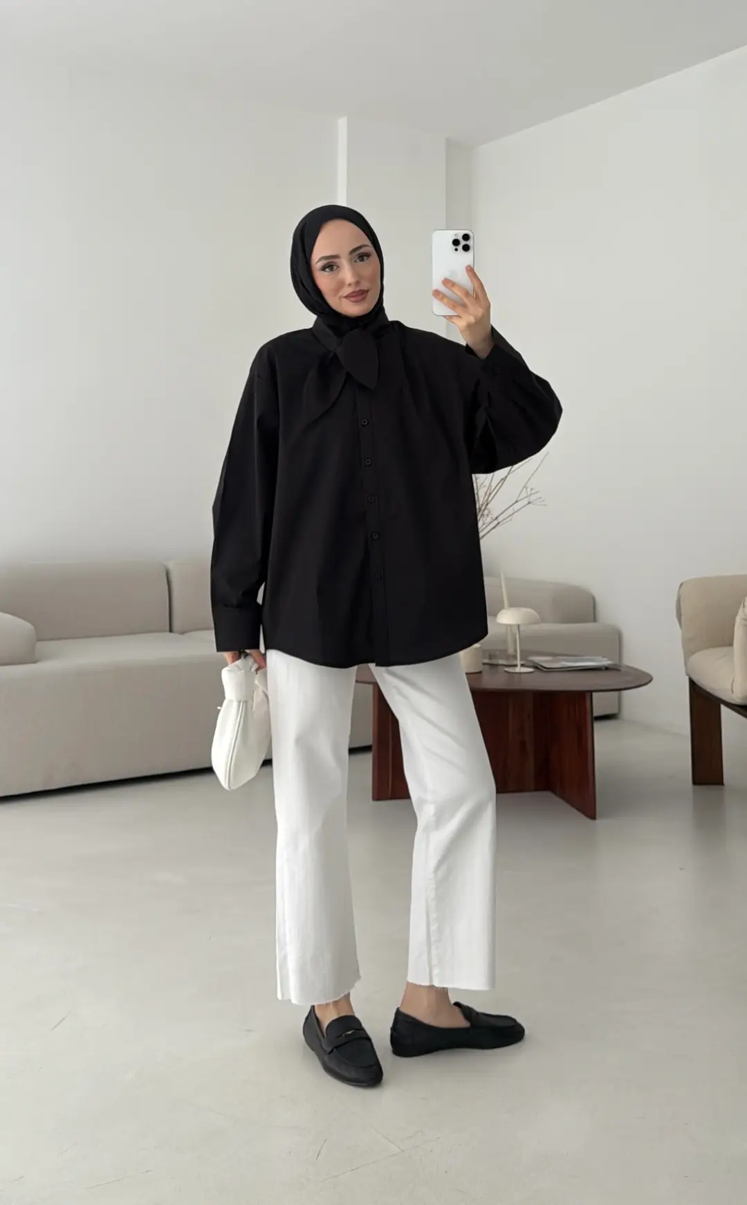 Fular Detay Gömlek Siyah - Görsel 2