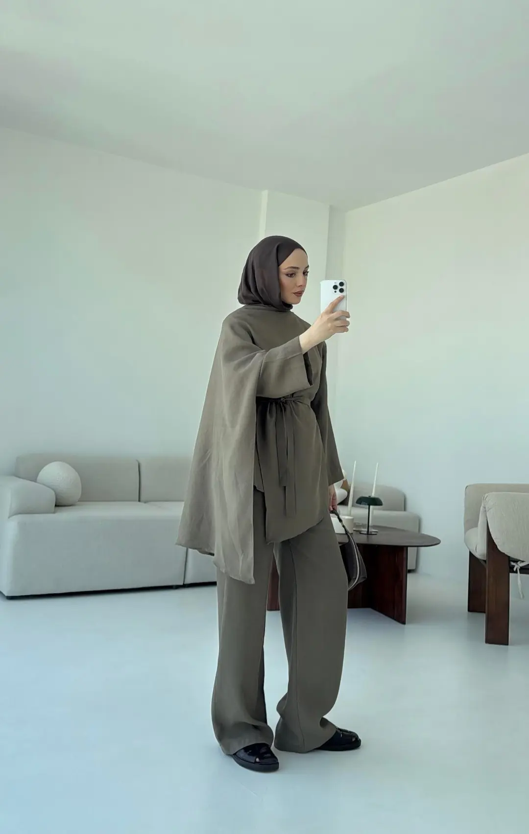 Fular Detay Tunik Takım Kahve - Görsel 2