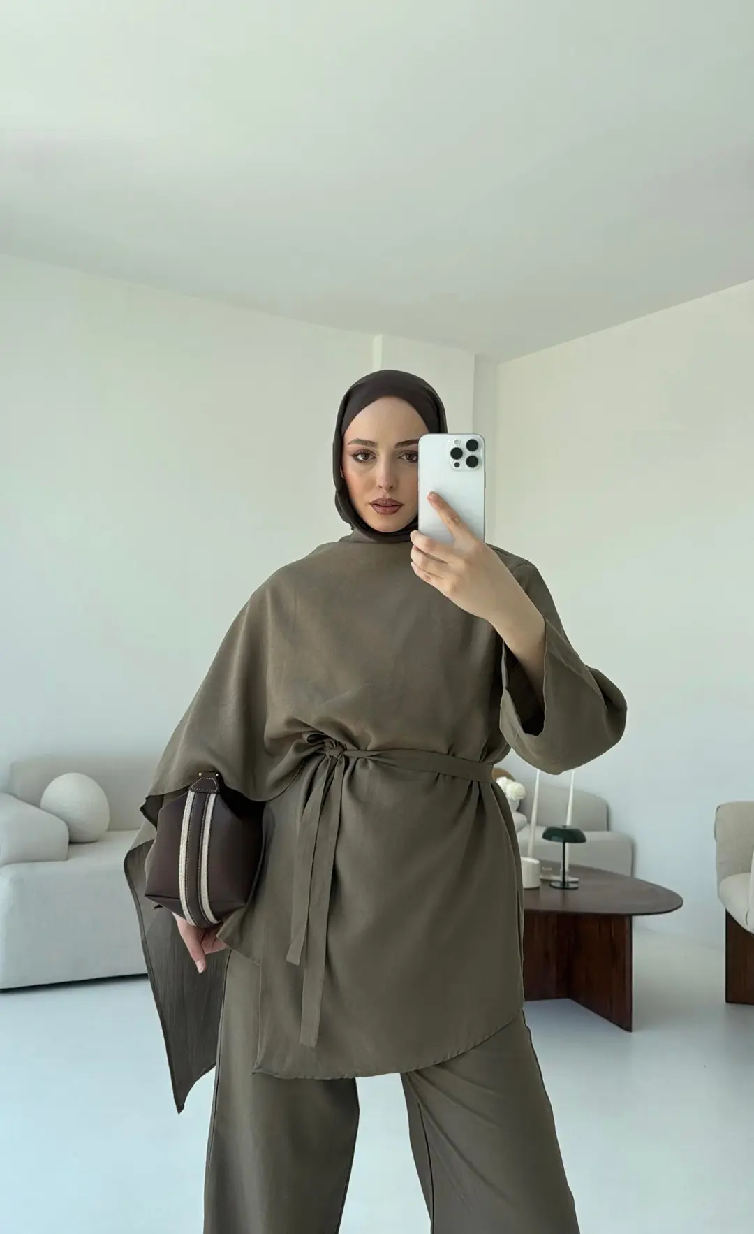 Fular Detay Tunik Takım Kahve - Görsel 7