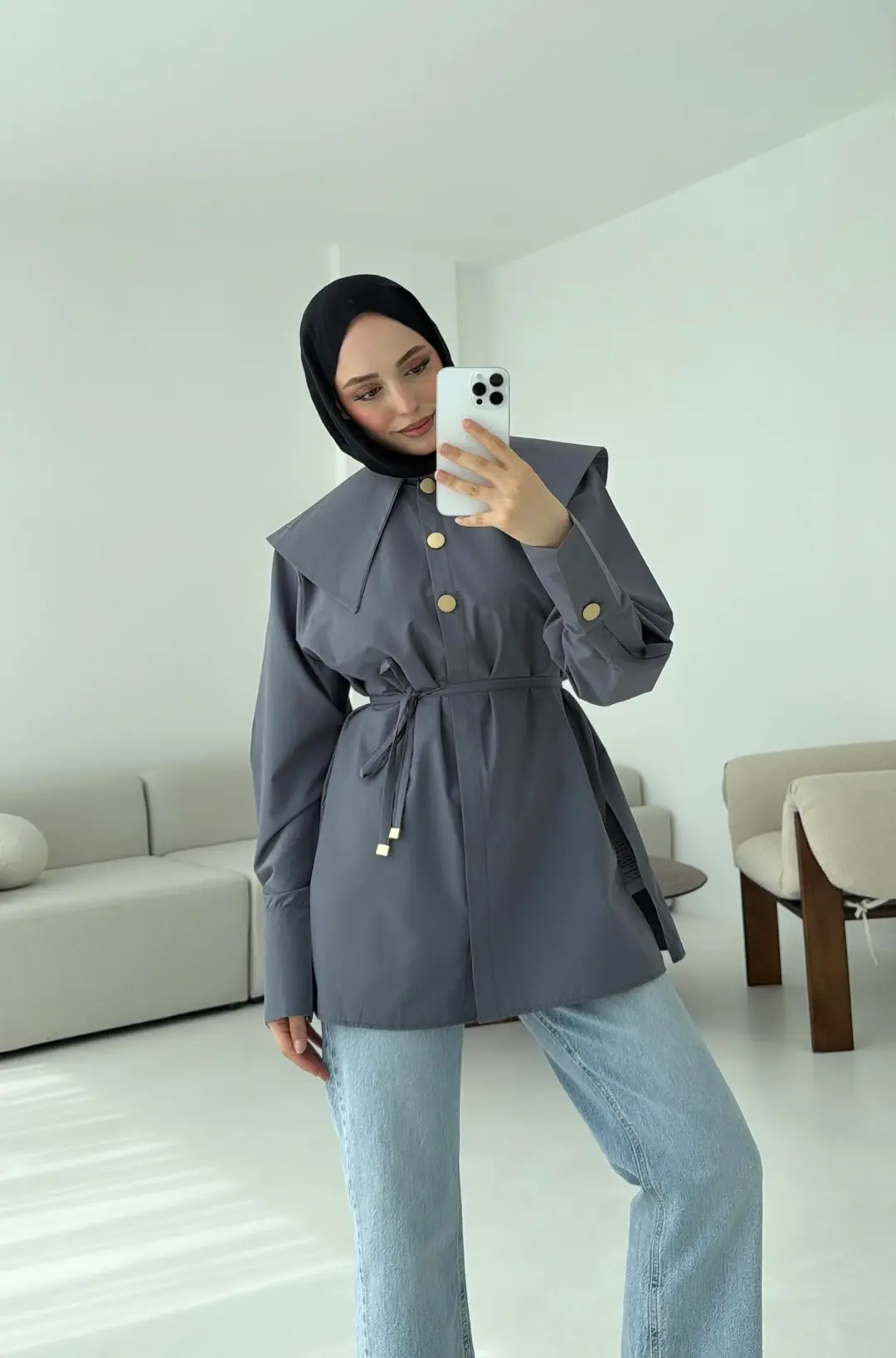 Füme Bebe Yaka Gömlek - Görsel 6