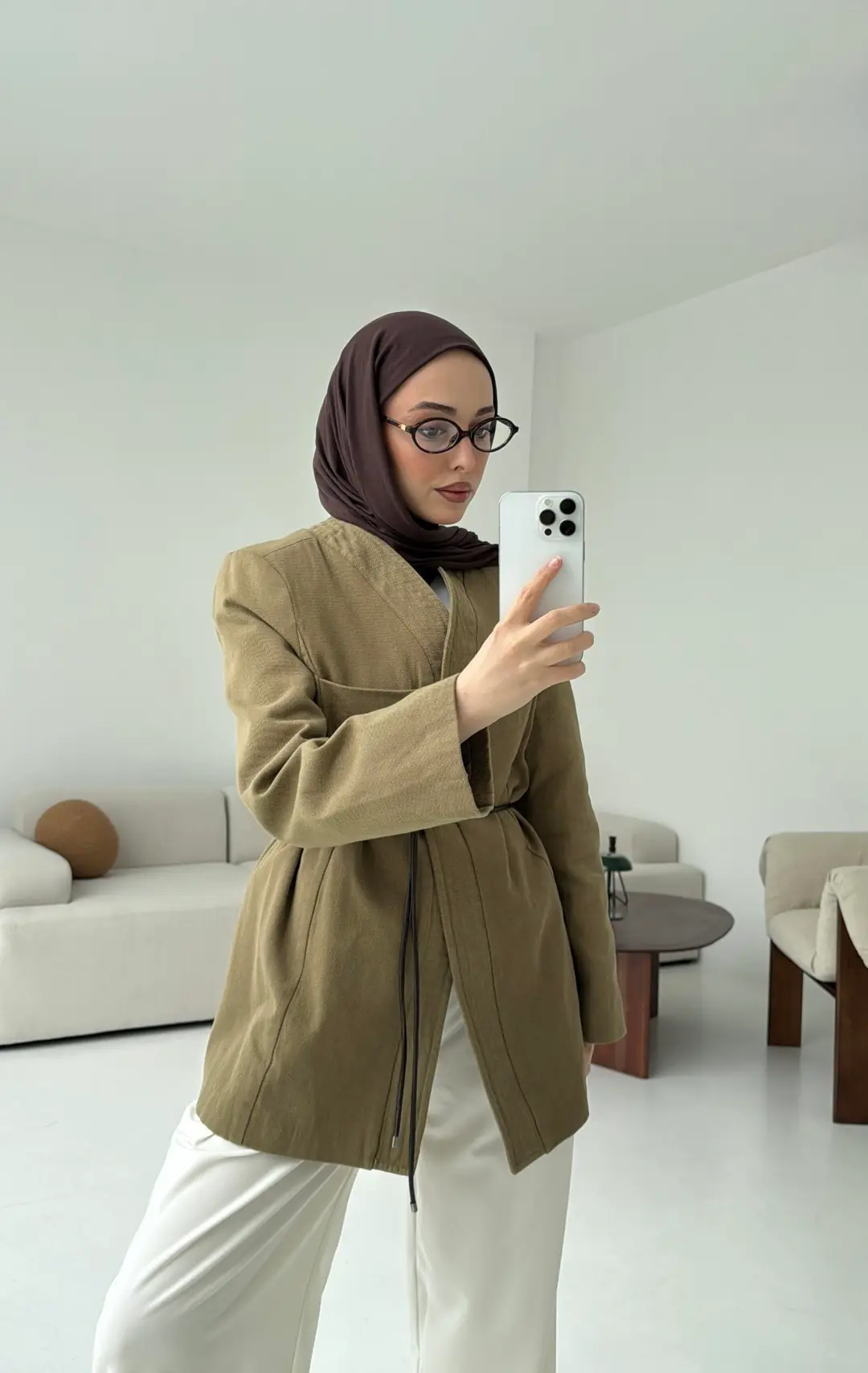 Gabardin Kemerli Ceket Haki - Görsel 3