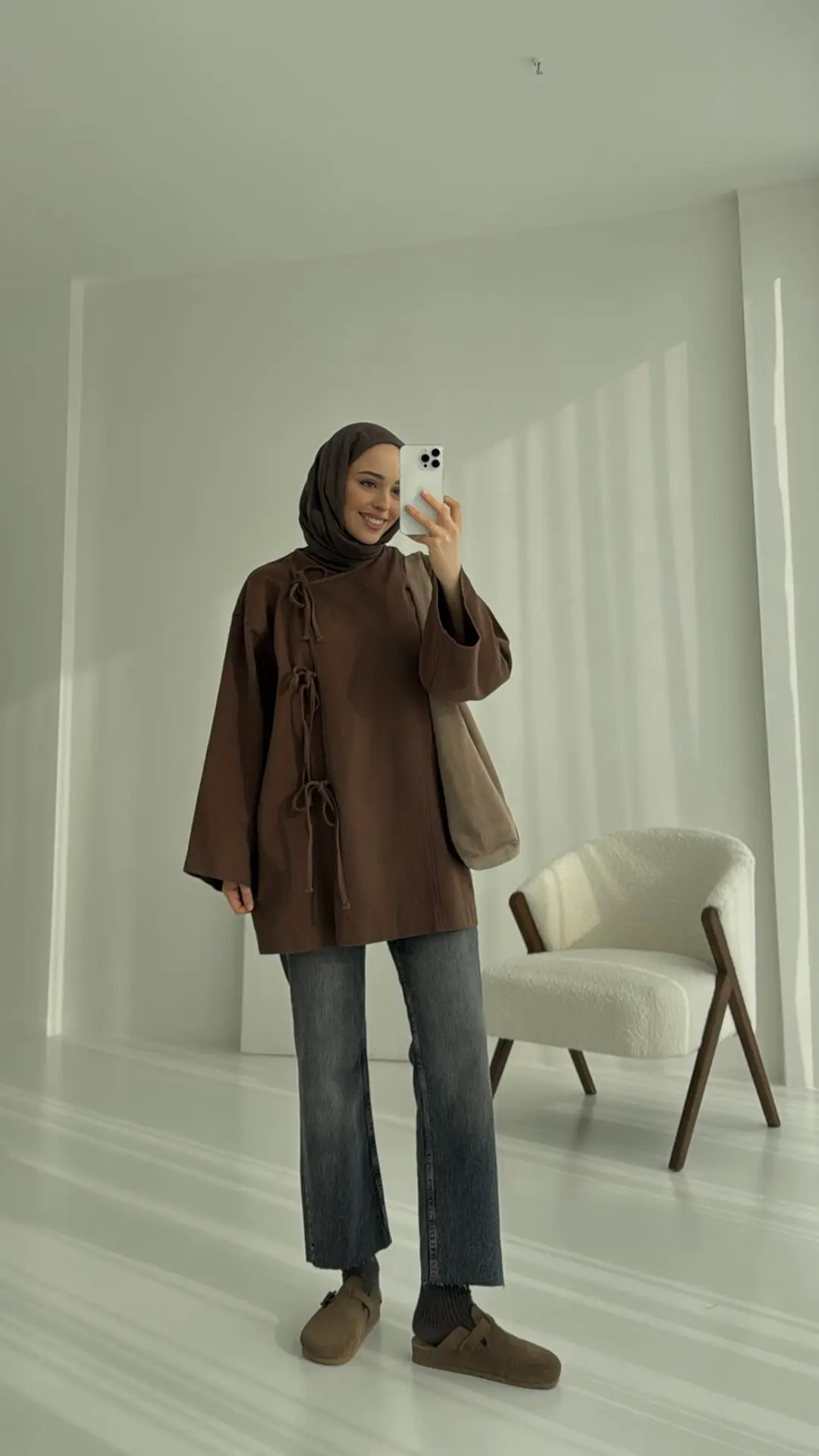 Gabardin Baglamalı Ceket/Kimono Kahve - Görsel 2