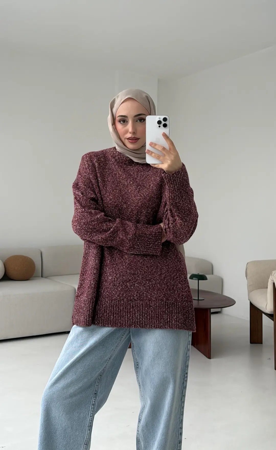 Geçişli Triko Kazak Bordo - Görsel 6