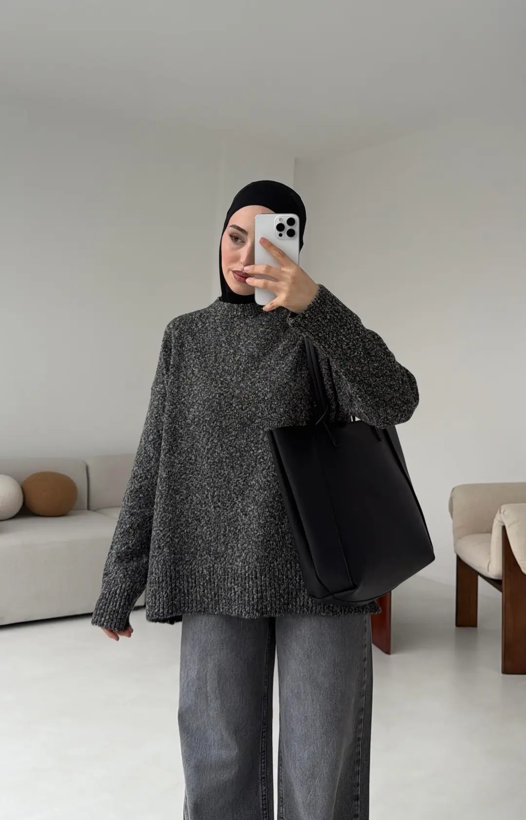 Geçişli Triko Kazak Siyah - Görsel 3