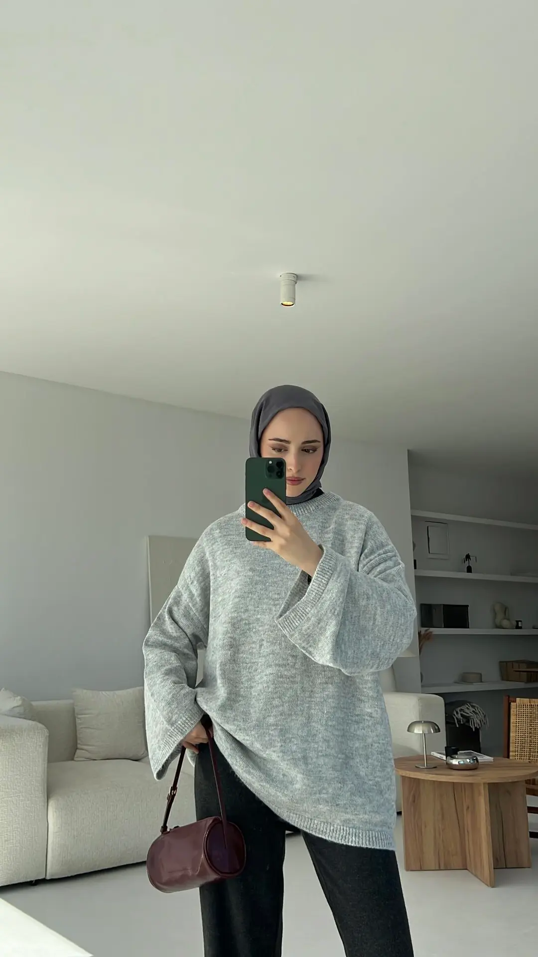 Geniş Kol Basıc Kazak Açık Gri - Görsel 2