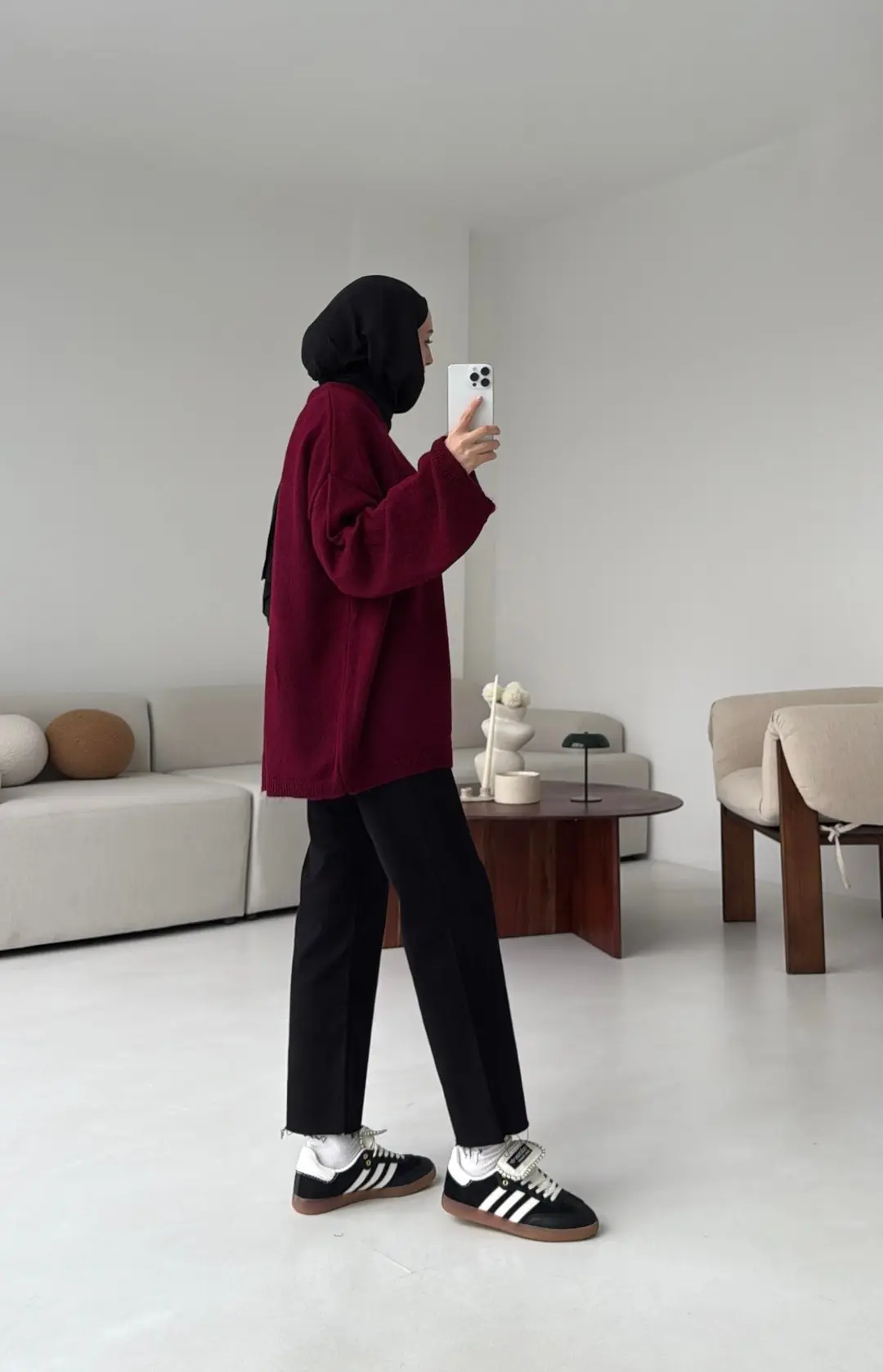 Geniş Kol Basıc Kazak Bordo - Görsel 2