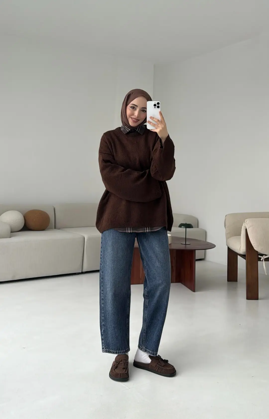 Geniş Kol Basıc Kazak Kahve - Görsel 3