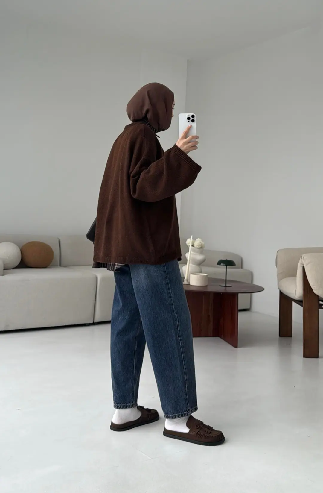 Geniş Kol Basıc Kazak Kahve - Görsel 6