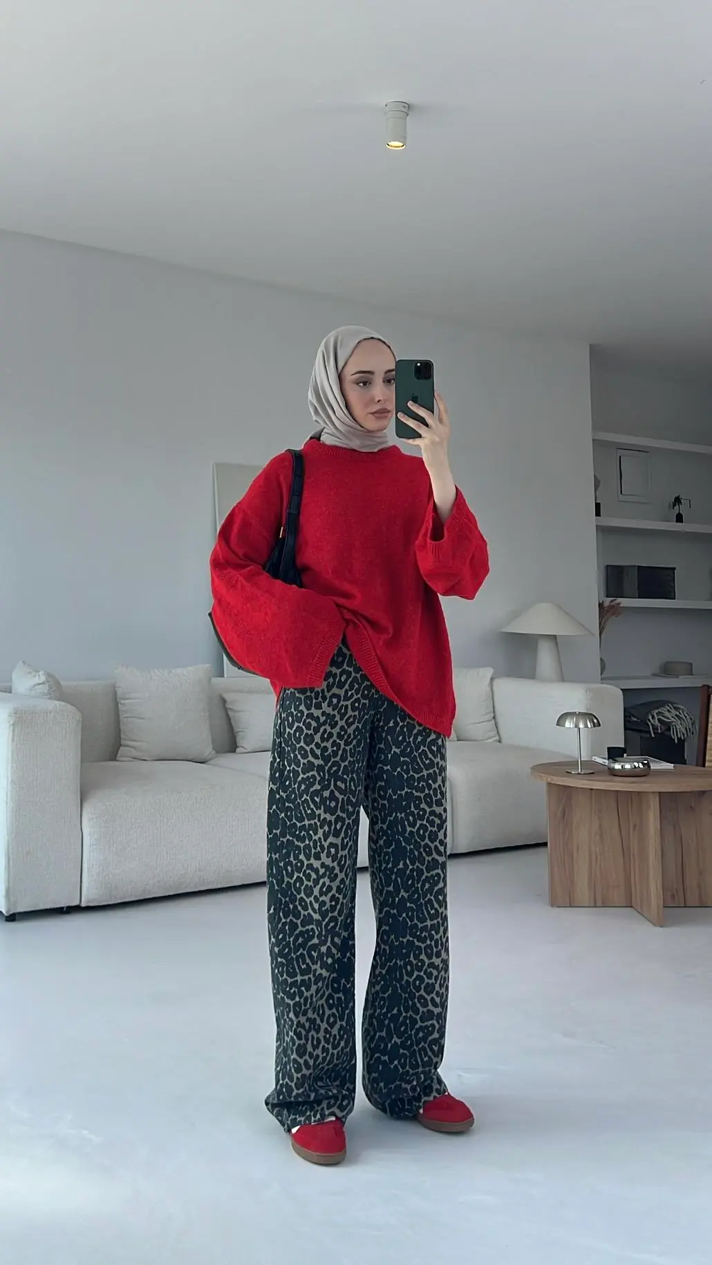 Geniş Kol Basıc Kazak Kırmızı - Görsel 4