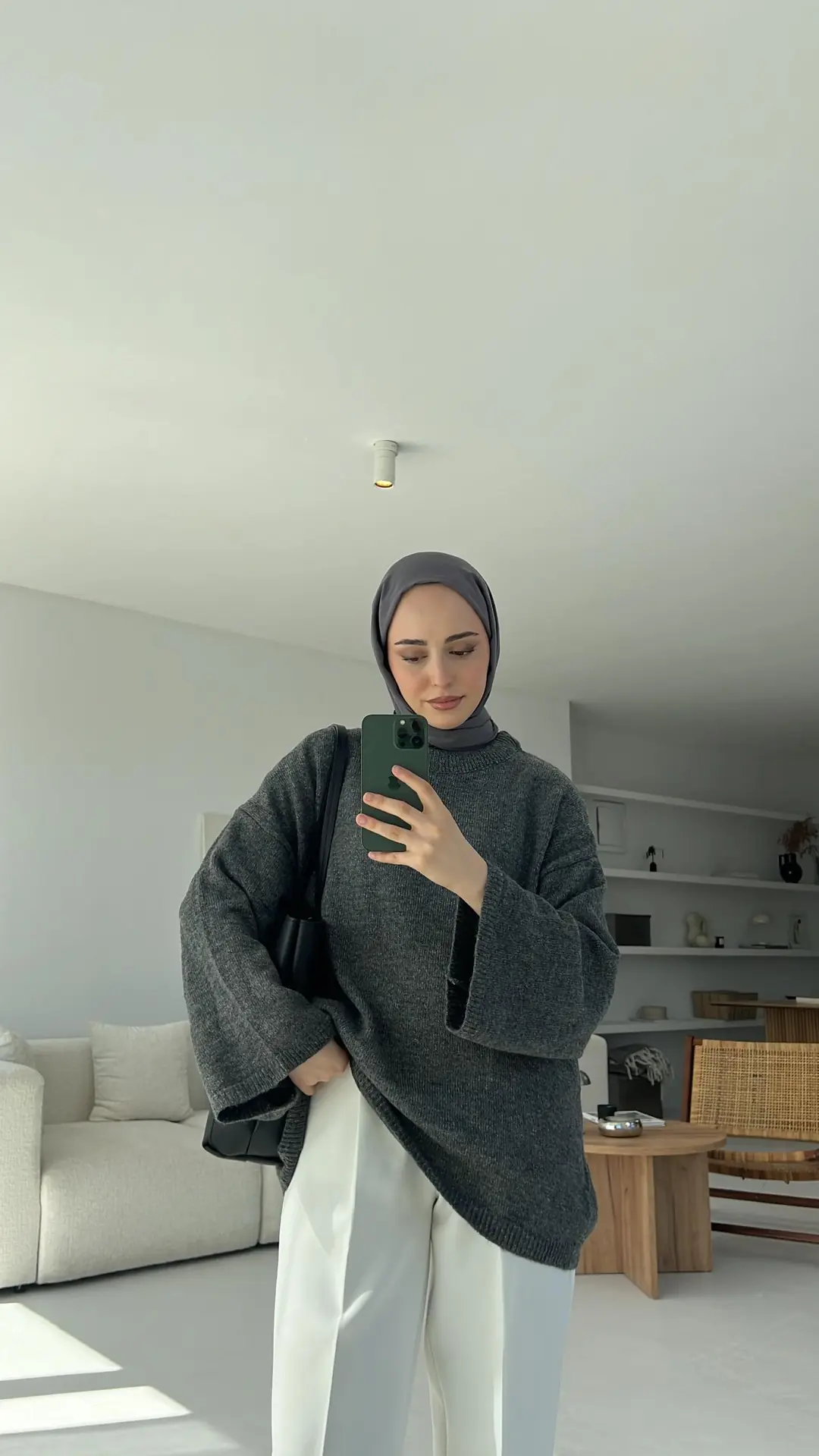 Geniş Kol Basıc Kazak Koyu Gri