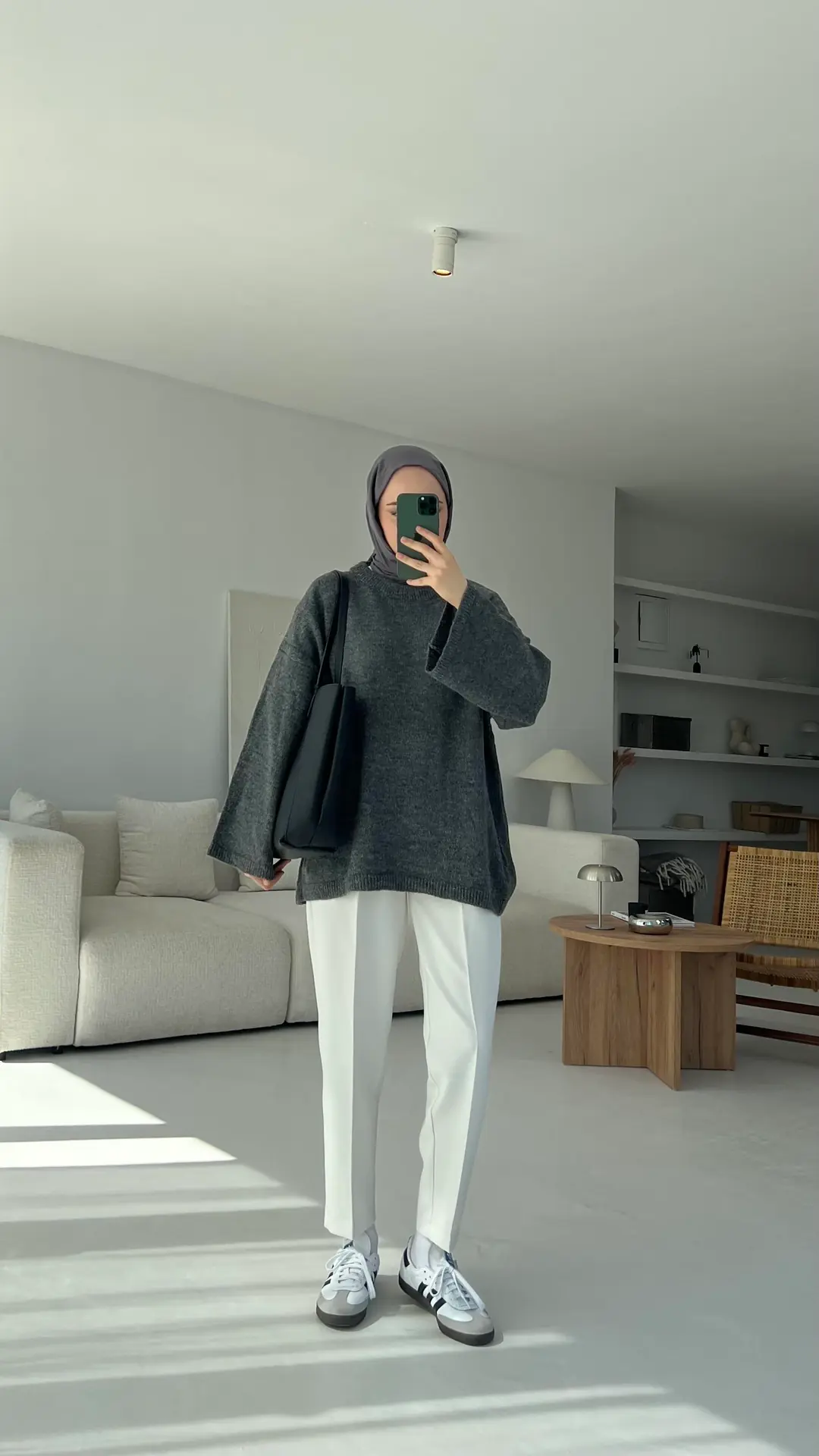 Geniş Kol Basıc Kazak Koyu Gri - Görsel 3