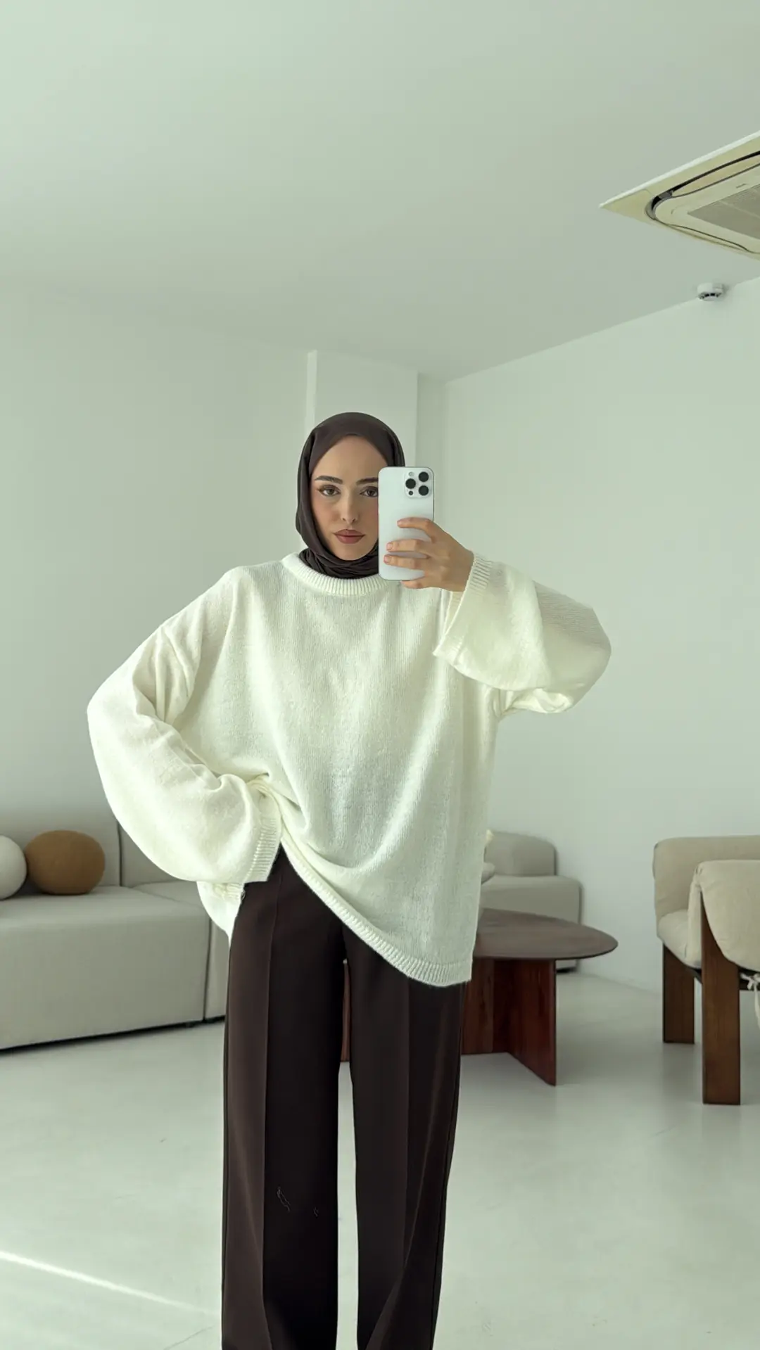 Geniş Kol Basıc Kazak Krem - Görsel 6