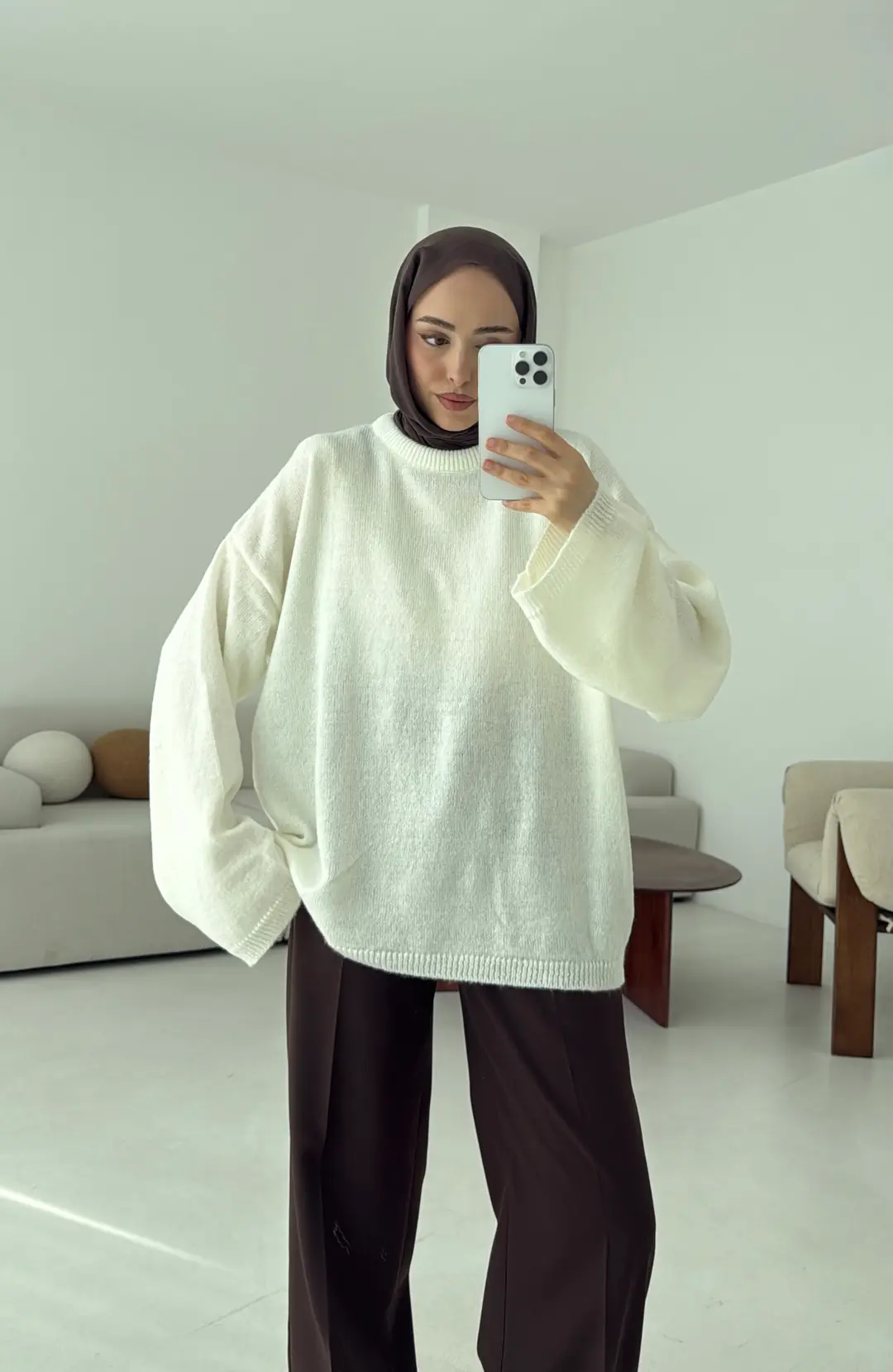 Geniş Kol Basıc Kazak Krem - Görsel 8