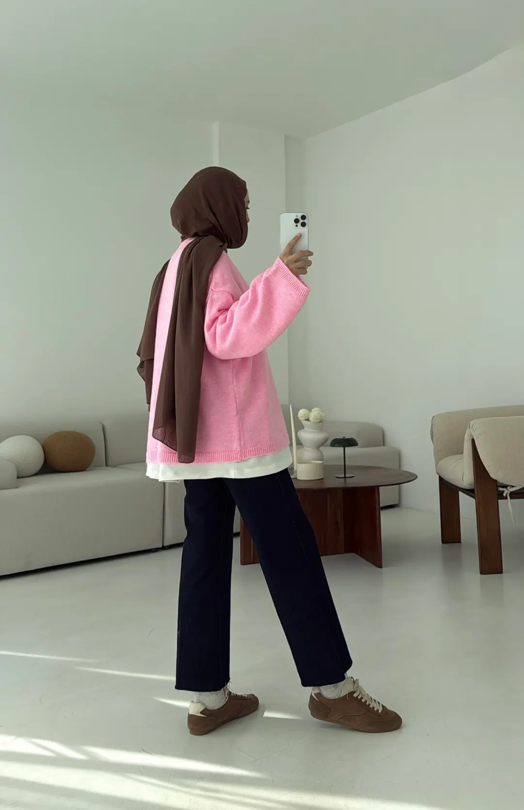 Geniş Kol Basıc Kazak Pembe - Görsel 4