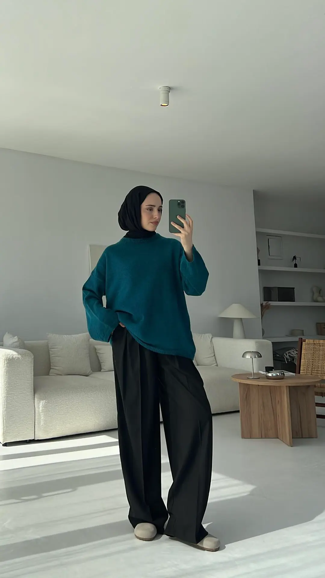 Geniş Kol Basıc Kazak Petrol - Görsel 2