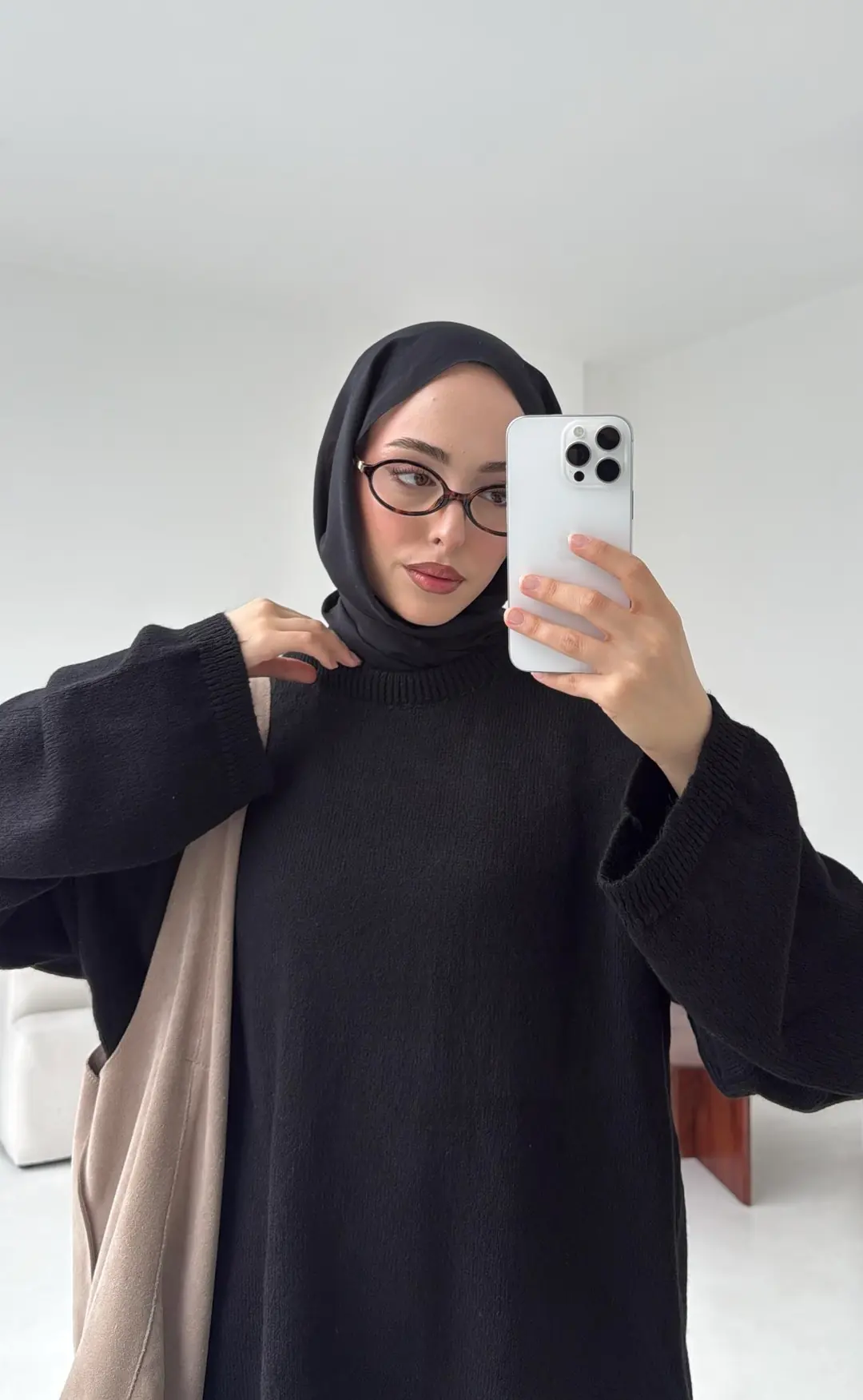 Geniş Kol Basıc Kazak Siyah - Görsel 2