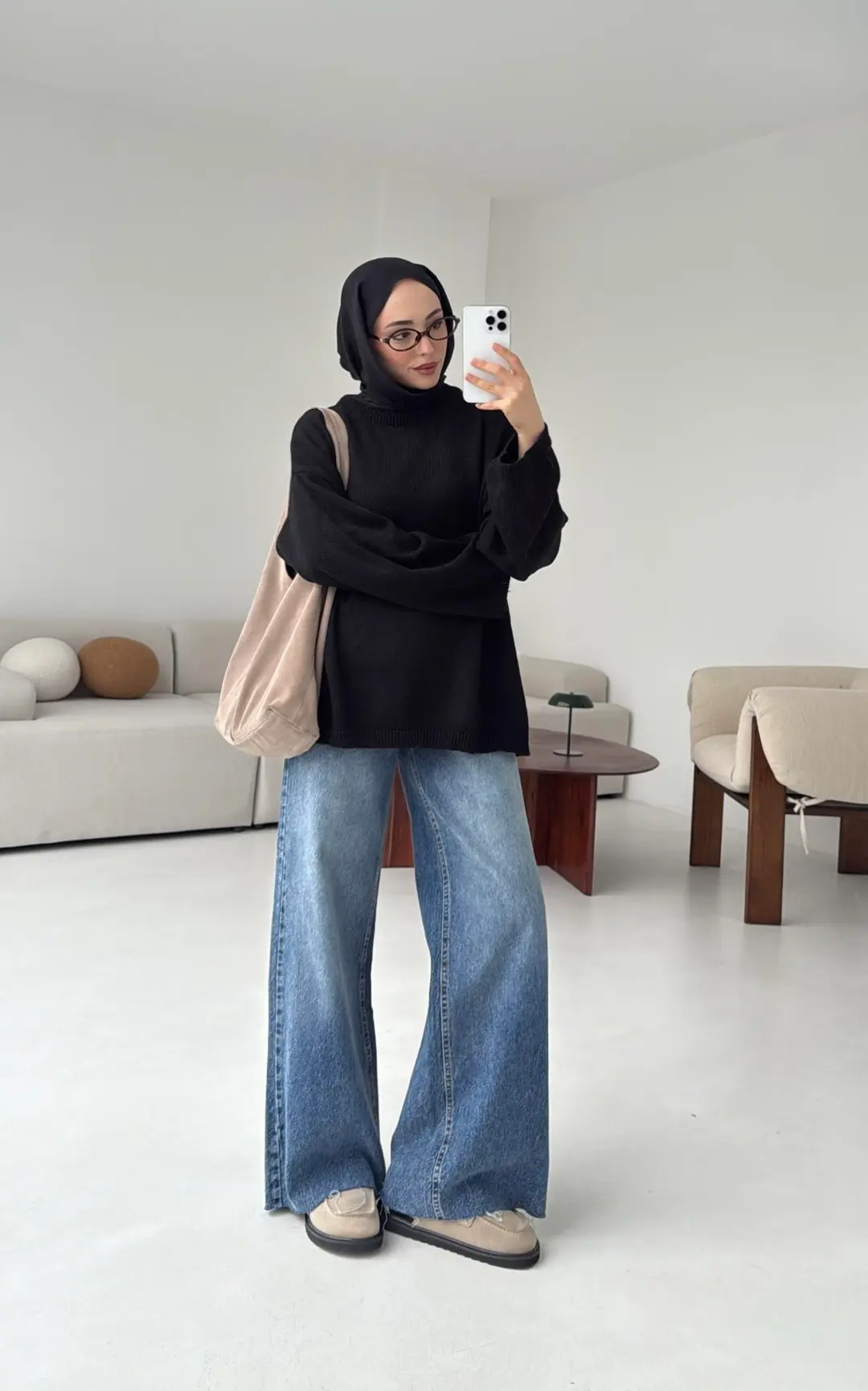 Geniş Kol Basıc Kazak Siyah - Görsel 7