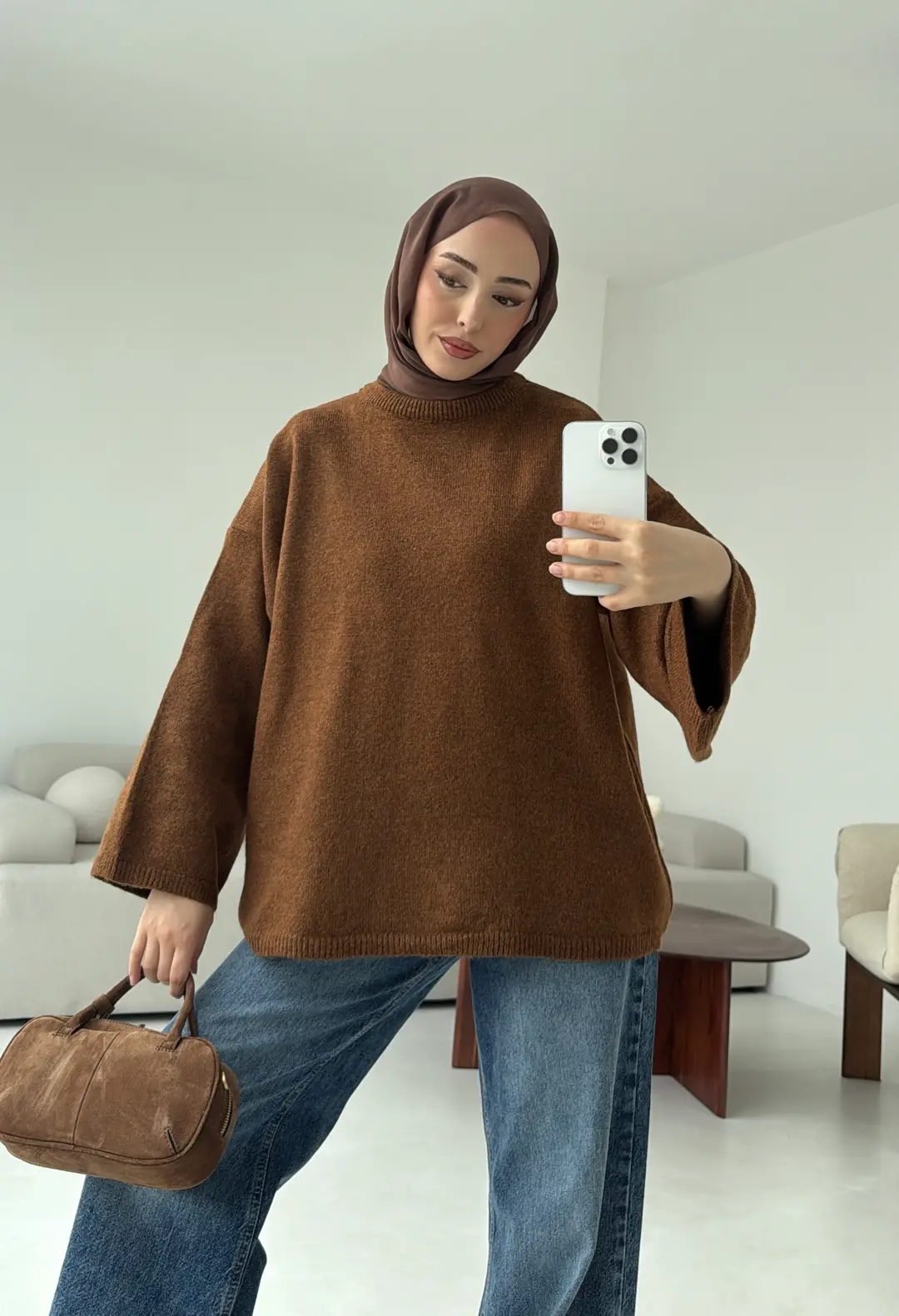 Geniş Kol Basıc Kazak Tarcın - Görsel 3