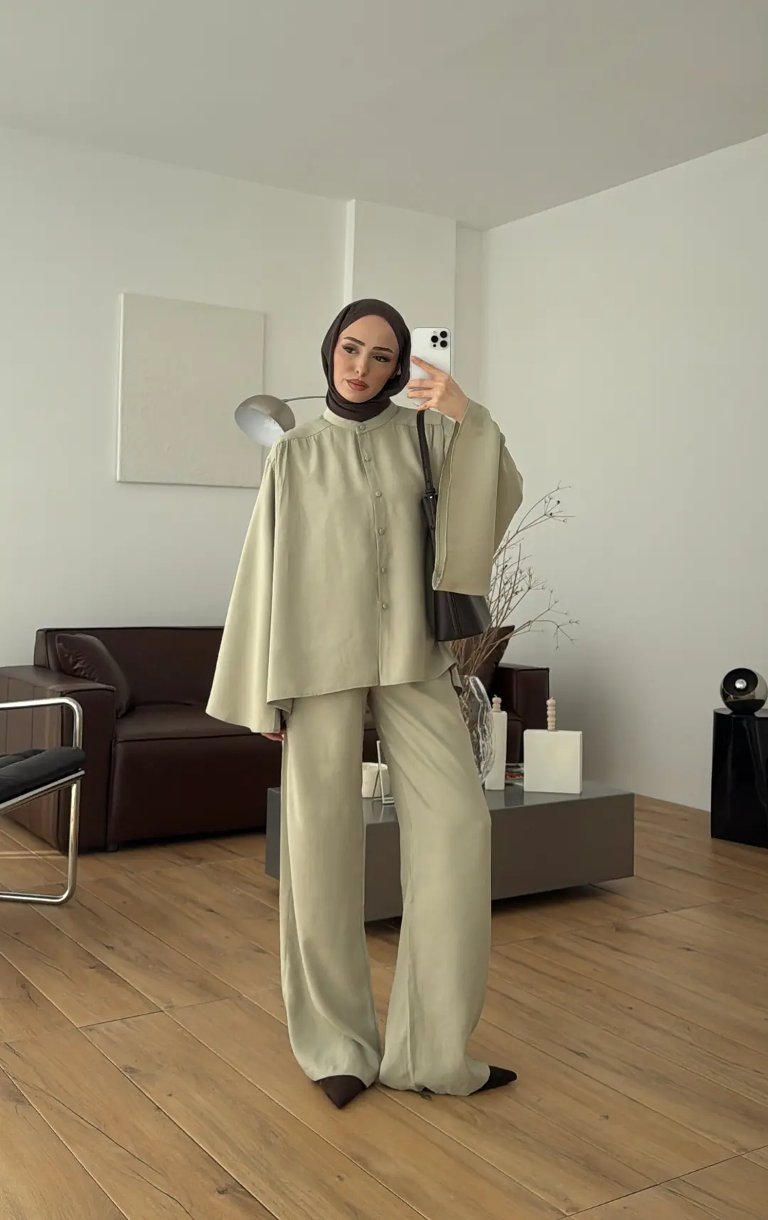 Geniş Kol Büzgülü Takım Mint