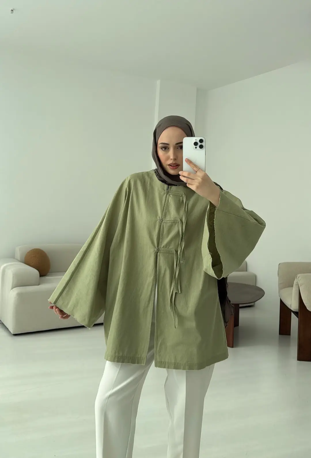 Geniş Kol Kimono Acık Yeşil - Görsel 4